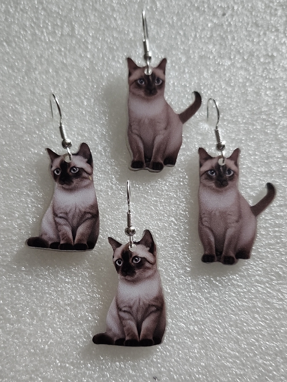 2 Pair Hand Crafted Siamese Cat Dangle Earrings in Brown and Cream